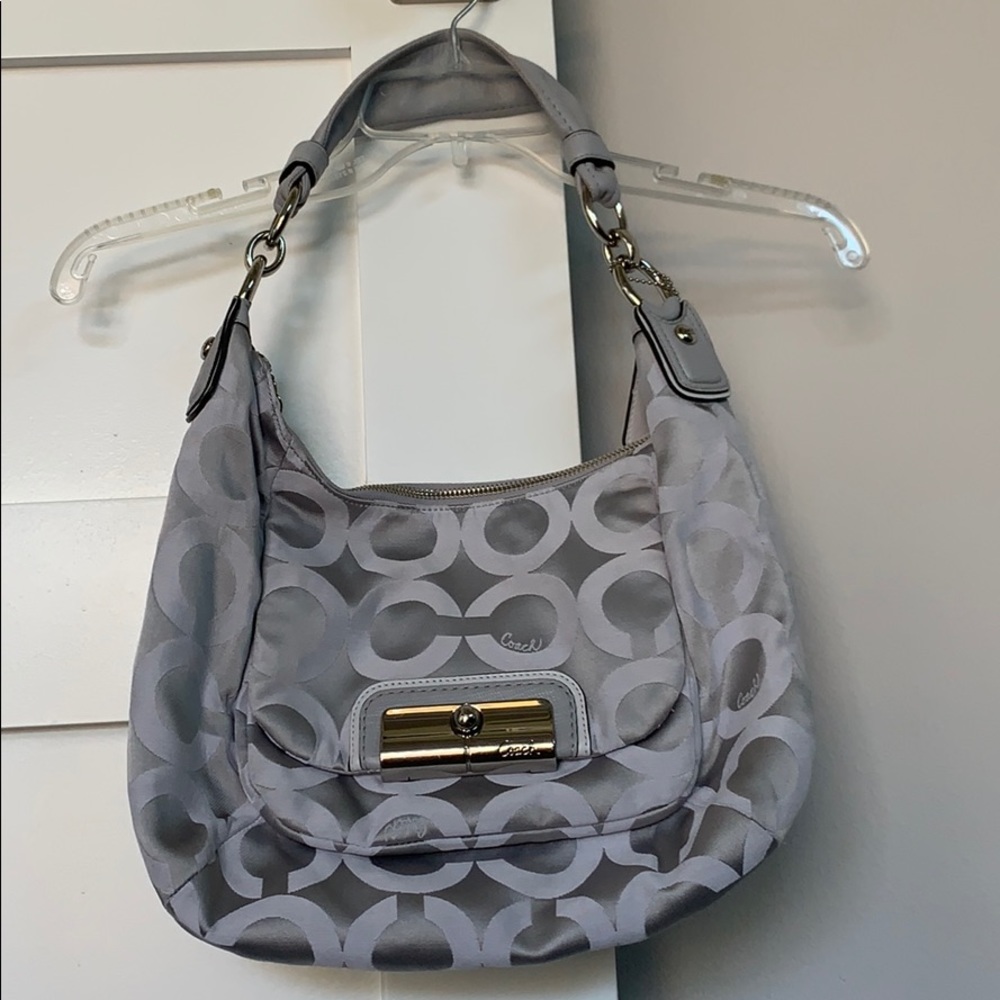 Gray Coach monogram fabric Kristin purse